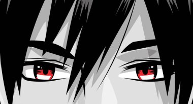 yüz genç adam monokrom anime tarzı karakter
