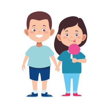 Dondurma ikonlu mutlu kız ve oğlan