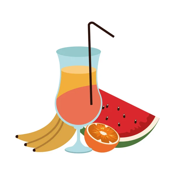 Tropical fruits and sunrise cocktail icon, colorful design — Stock Vector