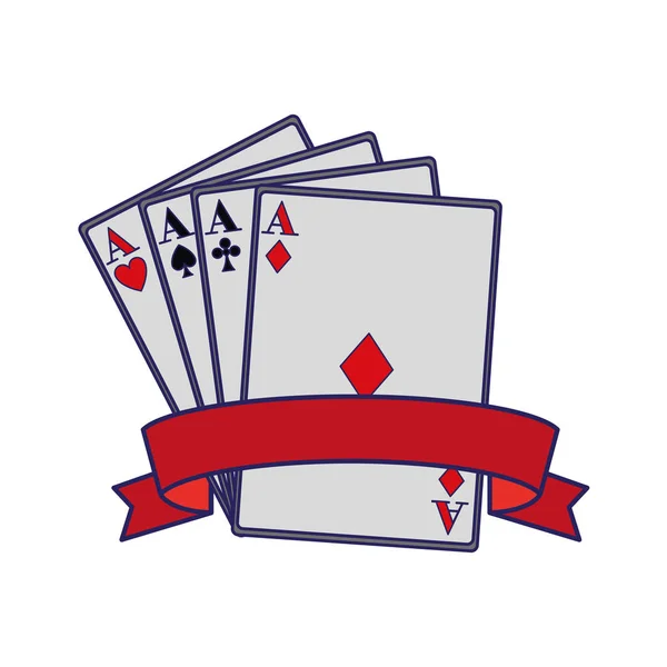 Aces of playing cards with decorative ribbon — 스톡 벡터