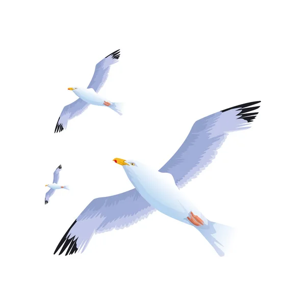 Gaviotas volando icono, diseño colorido — Vector de stock