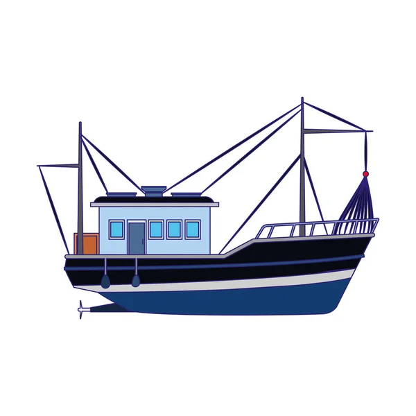 Icono del barco de pesca imagen, diseño plano — Vector de stock