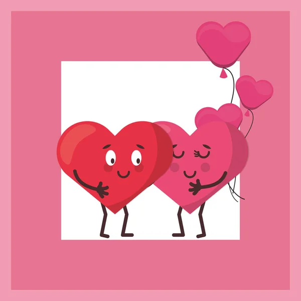 Καρδιές εραστές ζευγάρι χαρακτήρες με μπαλόνια ήλιο — Διανυσματικό Αρχείο
