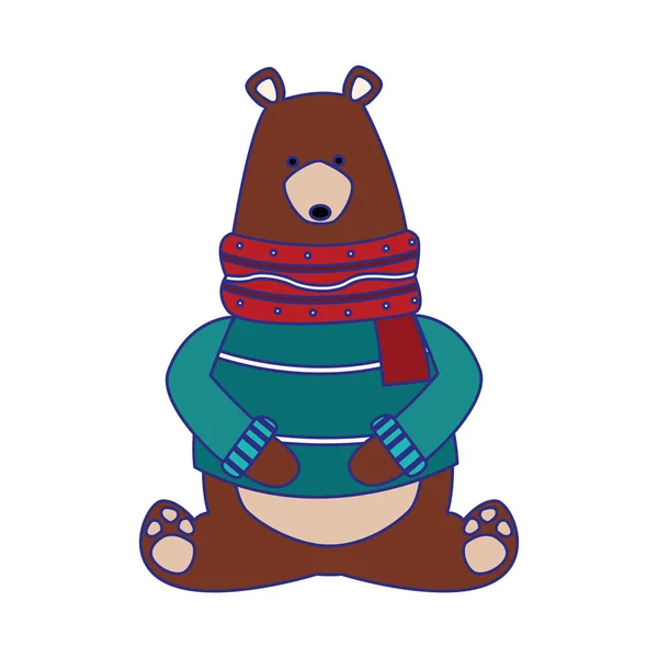 Orso grizzly natale con maglione e icona sciarpa — Vettoriale Stock