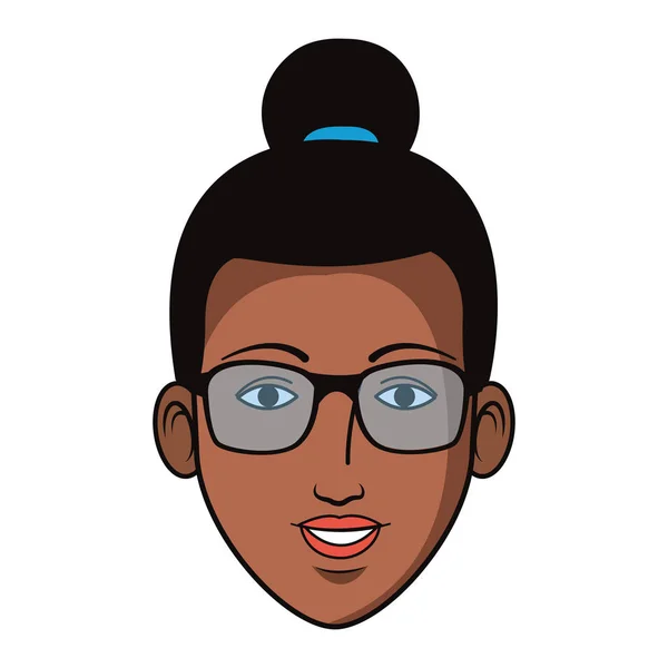 Desenho animado afro mulher com óculos ícone, design plano —  Vetores de Stock