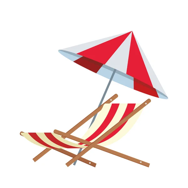 Пляжный зонтик и значок сиденья, плоский дизайн — стоковый вектор