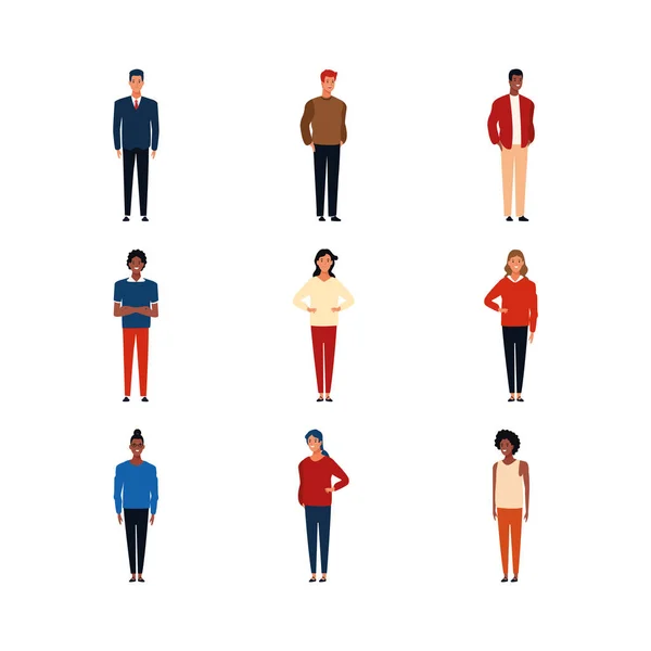 Icono conjunto de personas de pie, diseño colorido — Vector de stock