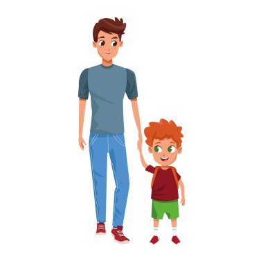 Küçük çocuk ikonu olan bir adam, düz tasarım.