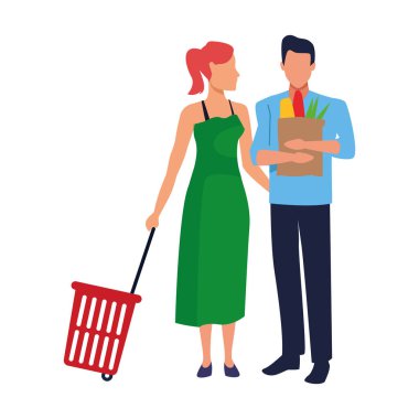 Süpermarket sepeti ve çantası olan kadın ve erkek avatar