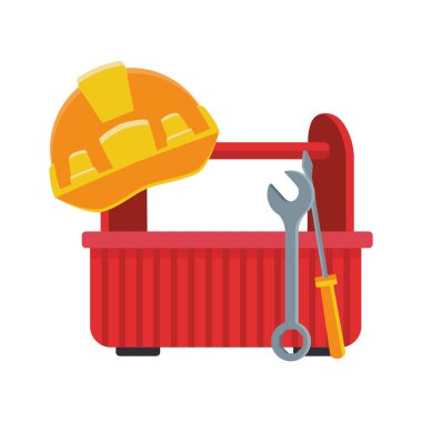 tools box and safety helmet, colorful design