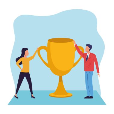 büyük kupa ile avatar adam ve kadın, renkli tasarım