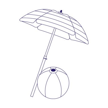 Plaj topu ve şemsiye simgesi, düz tasarım