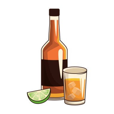 Bira şişesi ve cam ikon, düz tasarım.