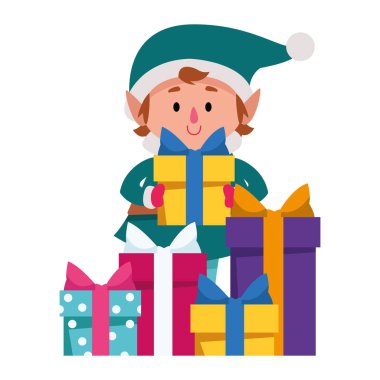 Noel elf ile hediye kutuları