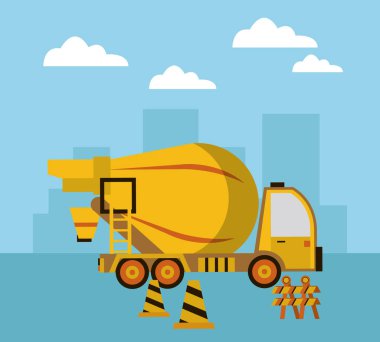 Beton karıştırıcı kamyonlu inşaat sahnesinin altında.