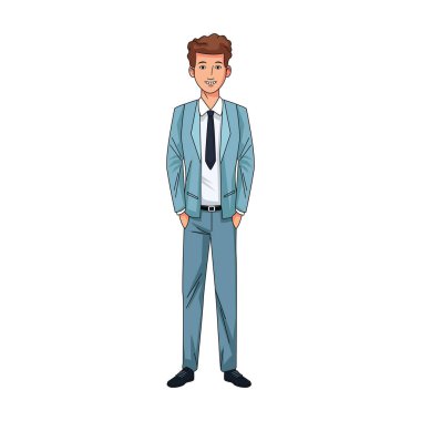 Genç iş adamı ayakta ikon, düz tasarım