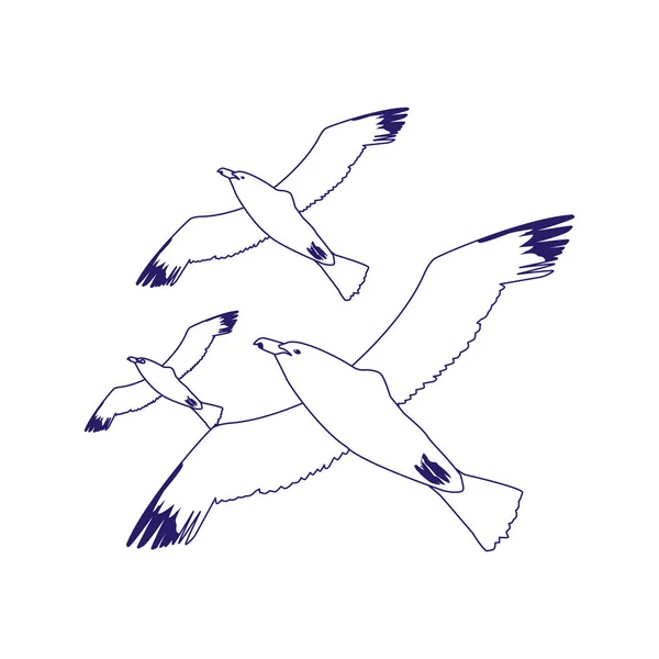 Чайки летающие значок, плоский дизайн — стоковый вектор