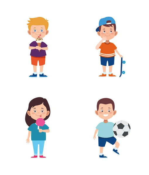 Dibujos animados niños tener divertido icono conjunto, diseño colorido — Vector de stock