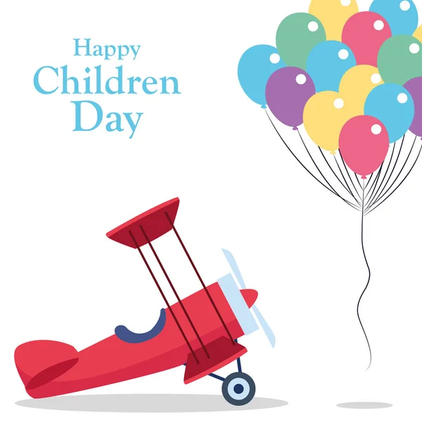 Fröhliche Kindertagsgestaltung mit Lichterketten und bunten Luftballons — Stockvektor