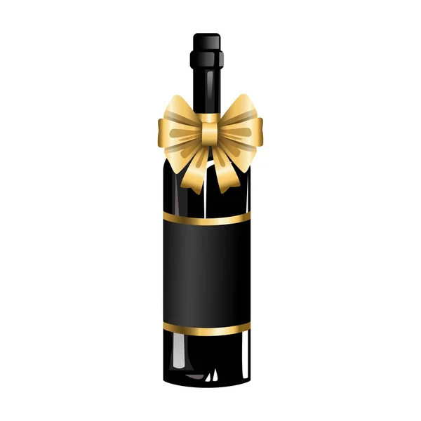 Wine bottle with decorative bow icon, colorful design — 스톡 벡터