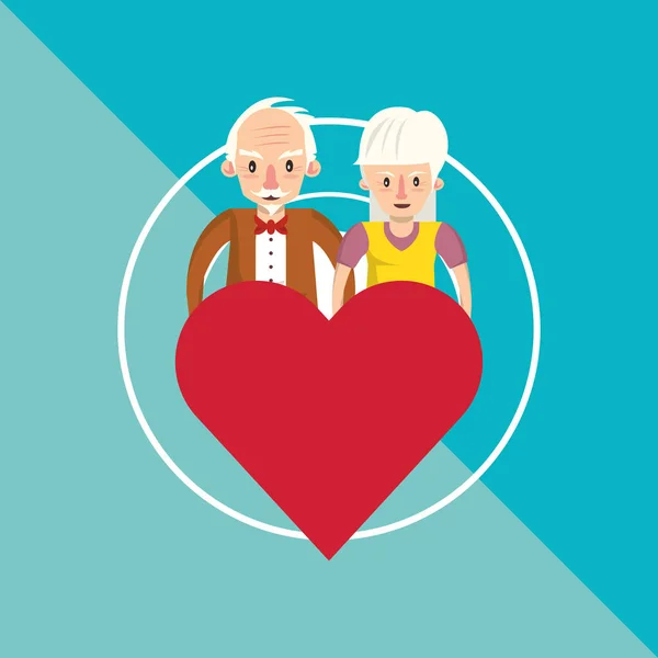Schattig grootouders paar liefhebbers met hart — Stockvector