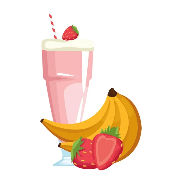 Bananen- und Erdbeersaftglas — Stockvektor
