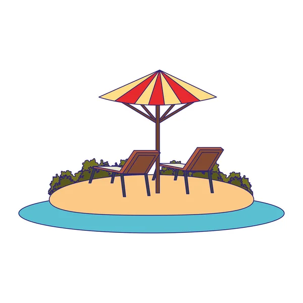 Plage avec parasol et sièges icône — Image vectorielle