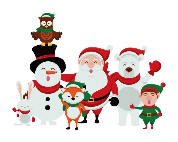 Счастливого Рождества Санта-Клауса и групповых персонажей — стоковый вектор