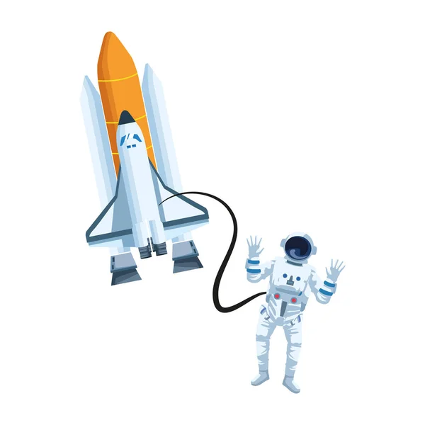 Astronaut vliegt met space shuttle icoon — Stockvector