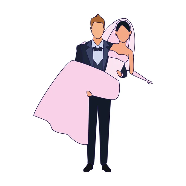 Γαμπρός μεταφέρουν εικονίδιο νύφη, επίπεδη σχεδίαση — Διανυσματικό Αρχείο