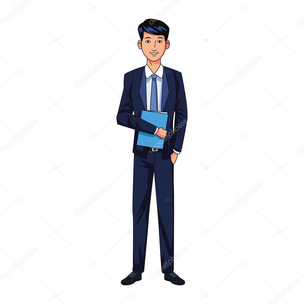 cartoon businessman holdings a documents files icon
