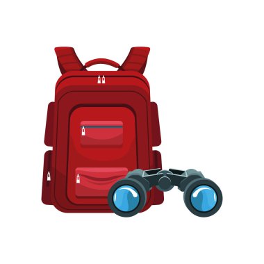 sırt çantası ve dürbün simgesi, düz tasarım