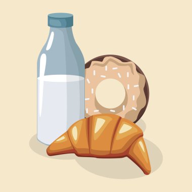 Süt şişesi tatlı çörek ve kruvasan.