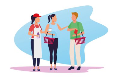 Avatar süpermarket çalışanı bir müşteriye örnek veriyor