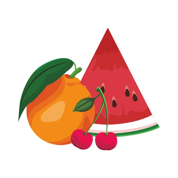 Symbol für Orange, Wassermelone und Kirschen — Stockvektor