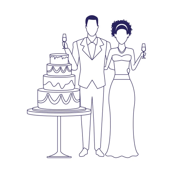 Casal casado e ícone bolo de casamento —  Vetores de Stock