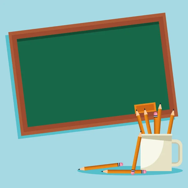 Iskolai tábla és bögre ceruzával, színes design — Stock Vector