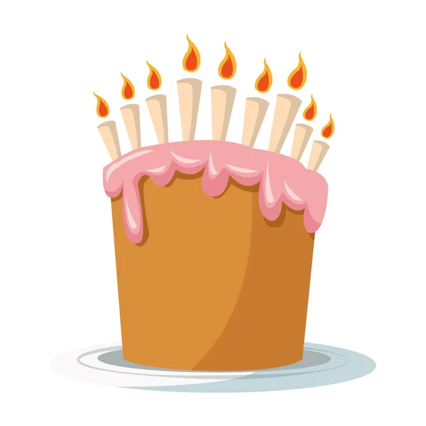 Bolo de aniversário doce com ícone de velas —  Vetores de Stock