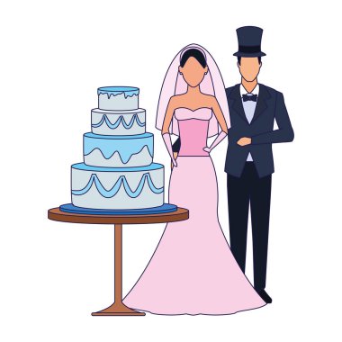 Avatar evli çift düğün pastası ikonunun etrafında dikiliyor
