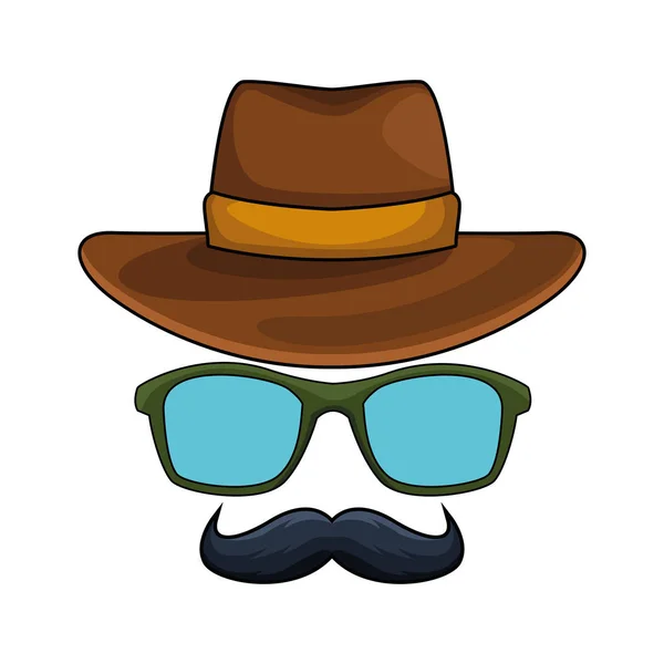 Cappello western con occhiali e icona baffi — Vettoriale Stock