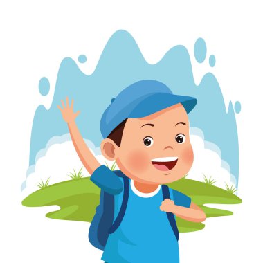 Mavi şapkalı mutlu çocuk.