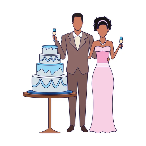 Manželský pár a ikona svatební dort — Stockový vektor