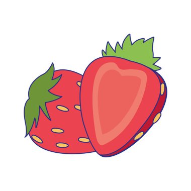 Çilekli meyve ikonu, düz tasarım.