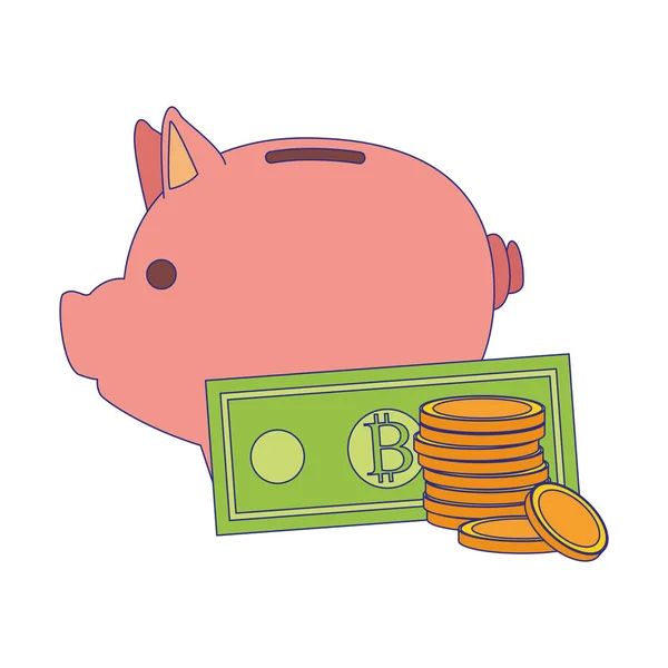 Bitcoins isolados e design vetor ícone porquinho — Vetor de Stock