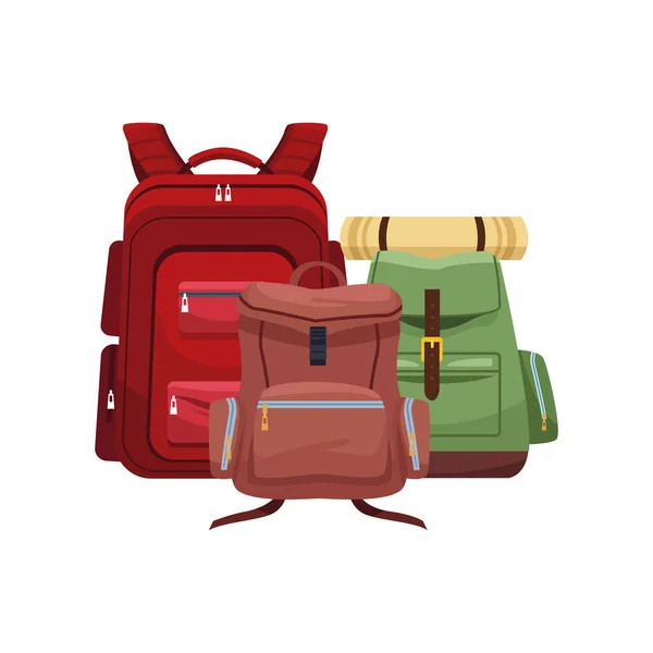 Icono de mochilas de viaje, diseño plano — Archivo Imágenes Vectoriales