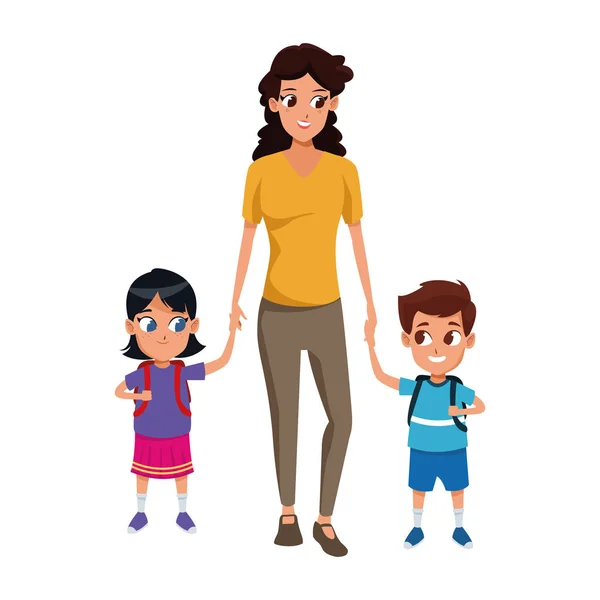 Mujer con niña y niño icono — Vector de stock