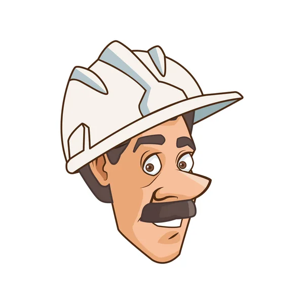 Dessin animé homme avec moustache et icône de casque de sécurité, design coloré — Image vectorielle