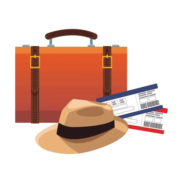 帽子とフライトパスボード、フラットデザインの旅行スーツケース — ストックベクタ