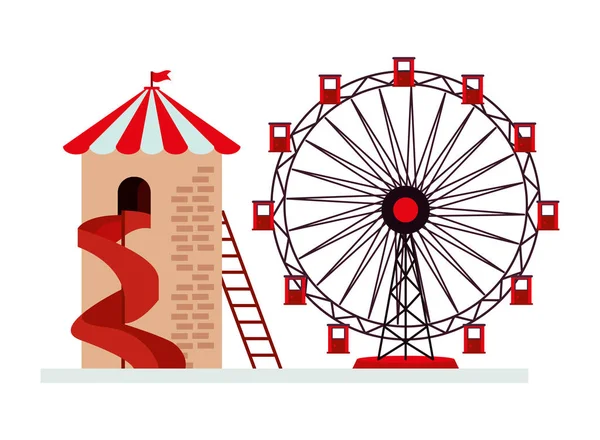 Panoramic wheel and slide attractions — Stock Vector