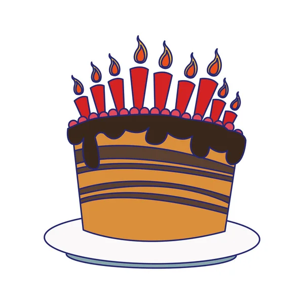 Bolo de aniversário doce com ícone de velas —  Vetores de Stock